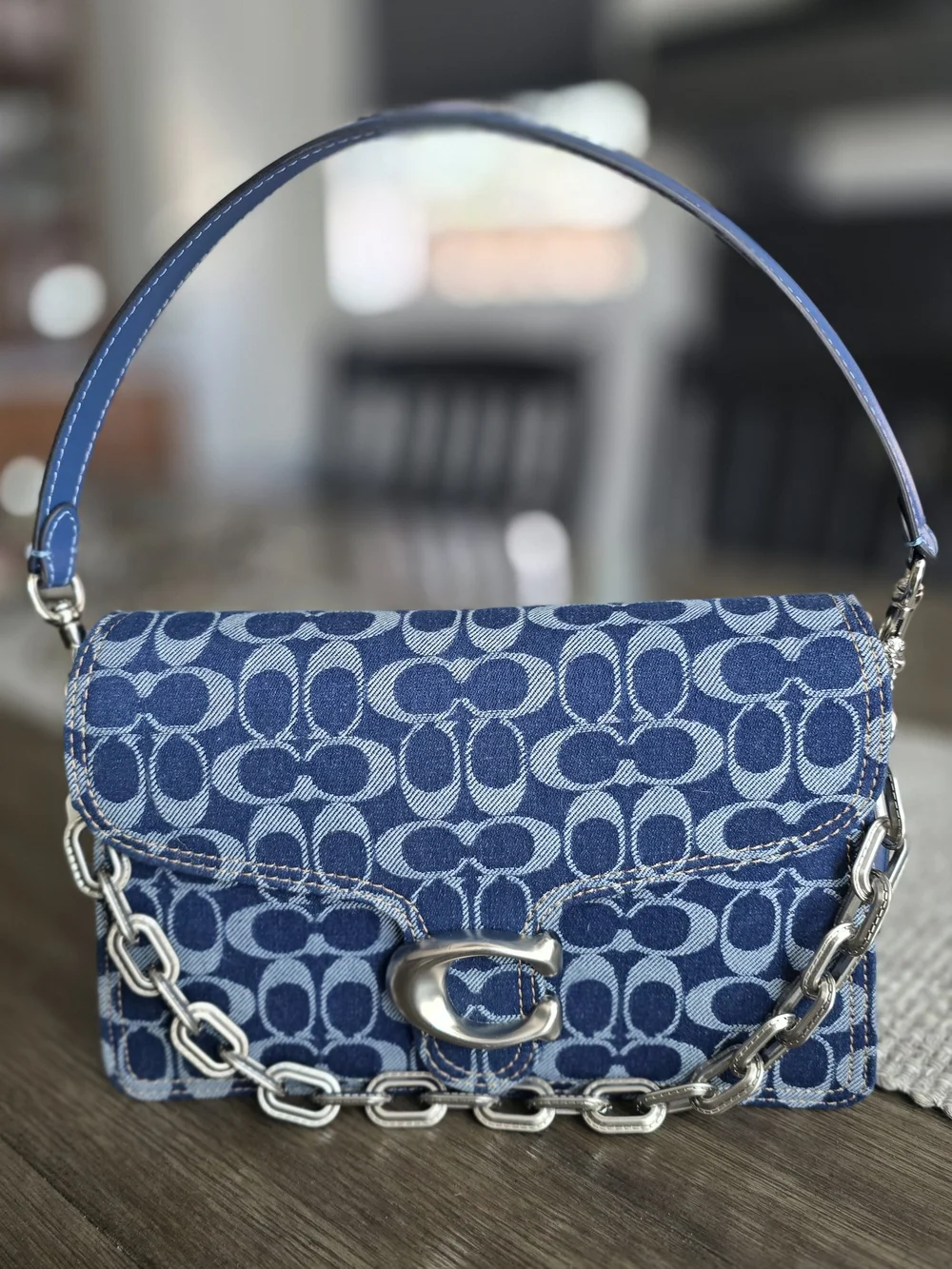 Coach Denim Tabby with Silver Chain - Picture 1 of 6